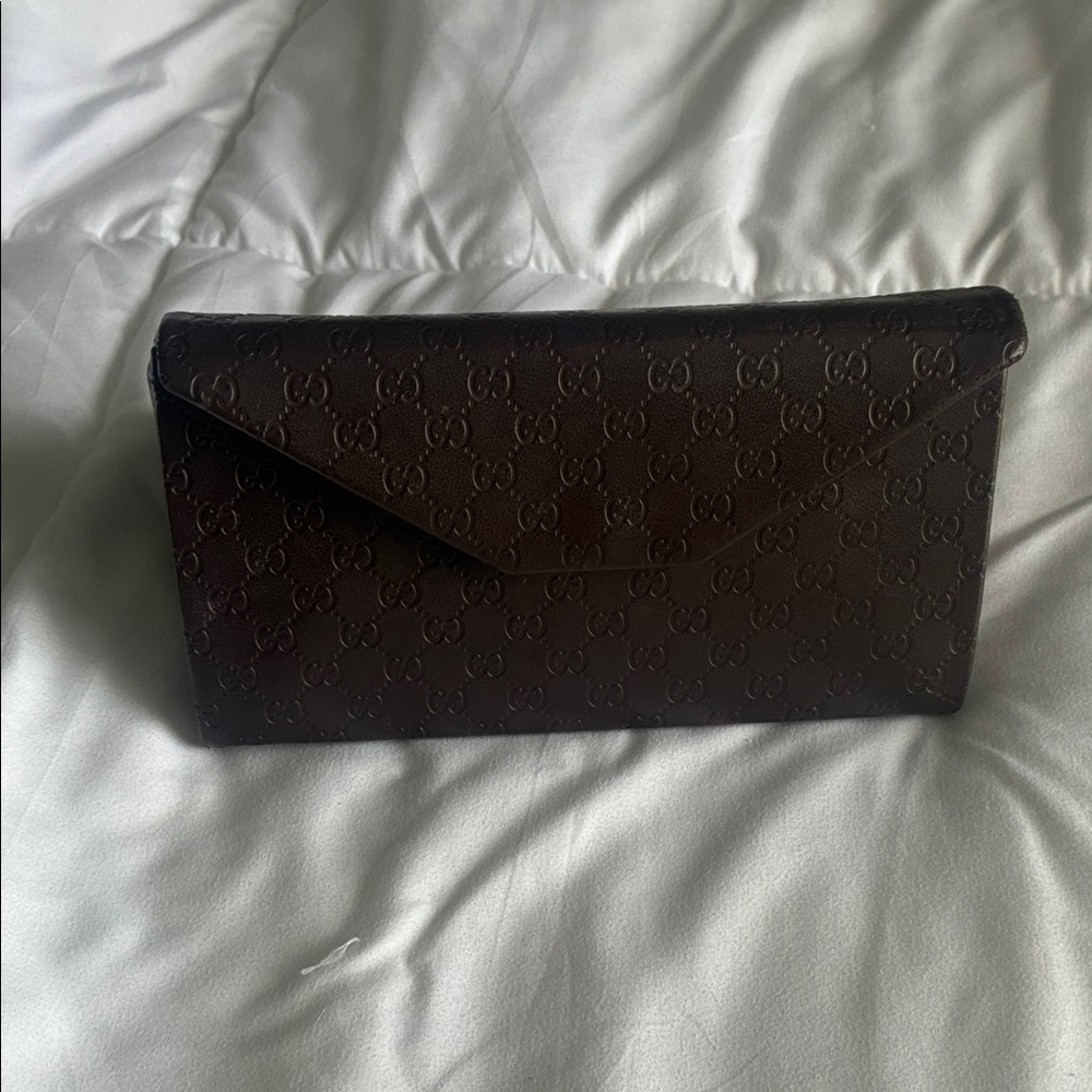 Gucci Dark Brown Monogram Envelope Clutch